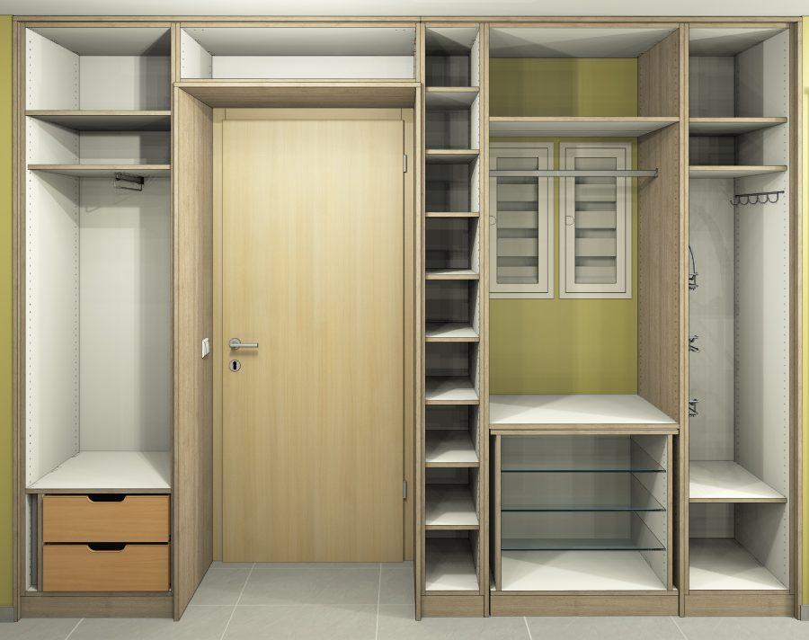 Entwurfszeichnung der Einbaugarderobe mit individueller Inneneinteilung zur optimalen Stauraum - Nutzung