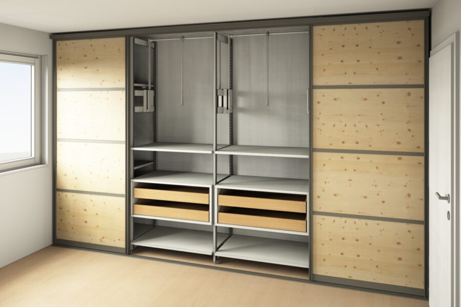 Einbauschrank mit Garderobenlift, Schubladen, Rahmensystem Dresscode